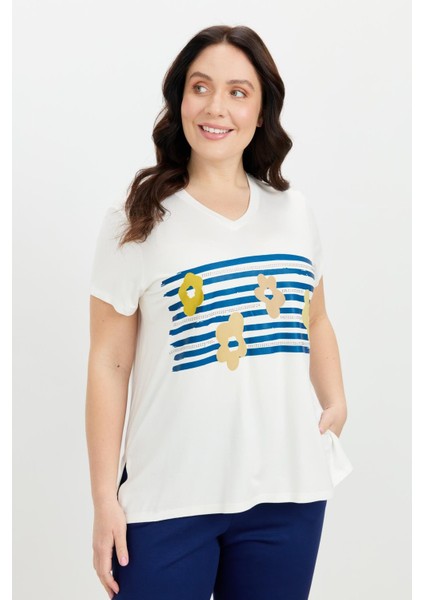 Büyük Beden Baskı Detay Bluz-Kemık modelleri