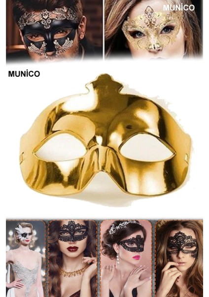 12 Adet Set, Hafif ve Şık Parti ve Karnaval Için Ideal Altın Metalize Maske Klasik Form Sexy Fantezi