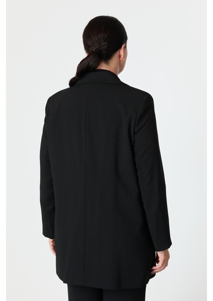 Büyük Beden Çift Düğmeli Krep Ceket-Siyah