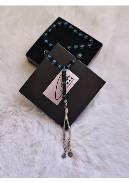 Parlament Mavisi Sürmeli Sıkma Kehribar Tesbih