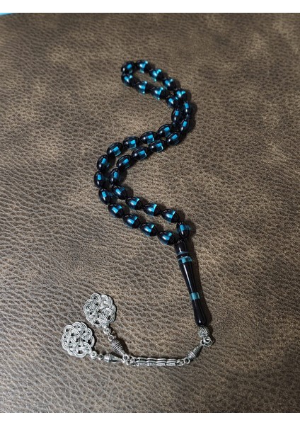 Parlament Mavisi Sürmeli Sıkma Kehribar Tesbih