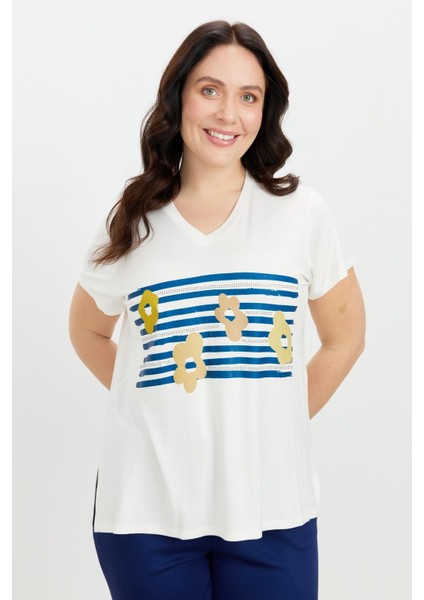 Büyük Beden Baskı Detay Bluz-Kemık fırsatları