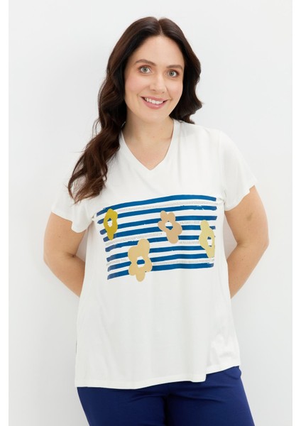 Büyük Beden Baskı Detay Bluz-Kemık indirimleri