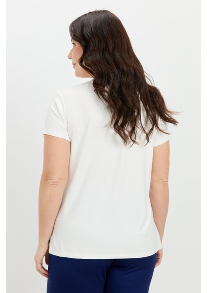 Büyük Beden Baskı Detay Bluz-Kemık