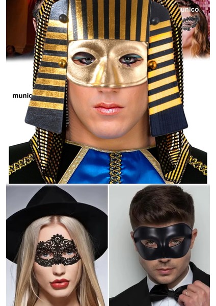 Mısırlı Firavun Maskesi Lastik Aparatlı, 21X23 cm | Kostüm ve Parti Aksesuarı Firavun Temalı
