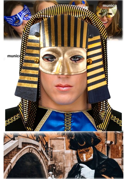 Mısırlı Firavun Maskesi Lastik Aparatlı, 21X23 cm | Kostüm ve Parti Aksesuarı Firavun Temalı