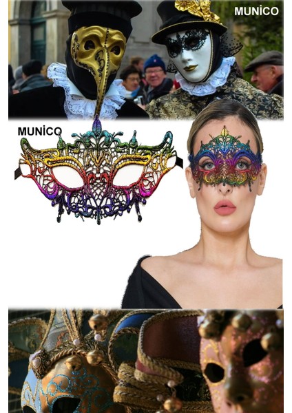 Rengarenk Dantel Parti Maskesi – Gökkuşağı Renkli, Hafif ve Şık | Maskeli Balo Aksesuarı