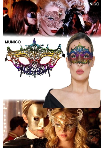 Rengarenk Dantel Parti Maskesi – Gökkuşağı Renkli, Hafif ve Şık | Maskeli Balo Aksesuarı modelleri