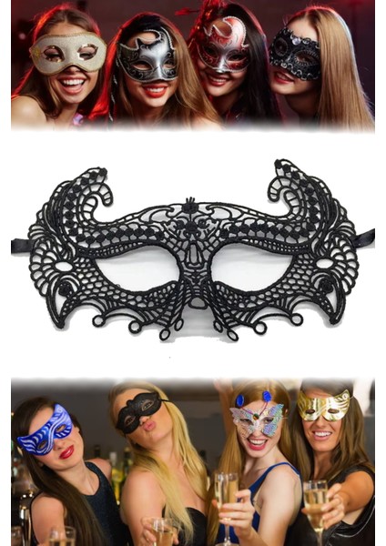 2 Adet Siyah Renk Dantel Maske – Hafif Yapılı, Şık ve Dayanıklı | Balo ve Düğün Aksesuarı