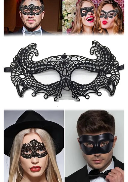 2 Adet Siyah Renk Dantel Maske – Hafif Yapılı, Şık ve Dayanıklı | Balo ve Düğün Aksesuarı modelleri