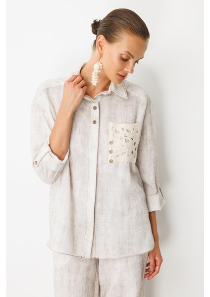 Örgü Cep Detay Keten Görünümlü Gömlek-Taş fiyatları