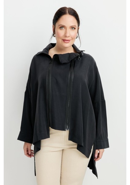 Büyük Beden Fermuar Detaylı Bluz-Siyah fiyatları