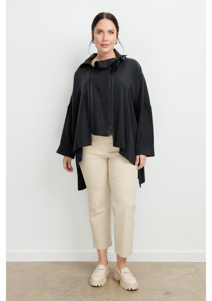 Büyük Beden Fermuar Detaylı Bluz-Siyah modelleri