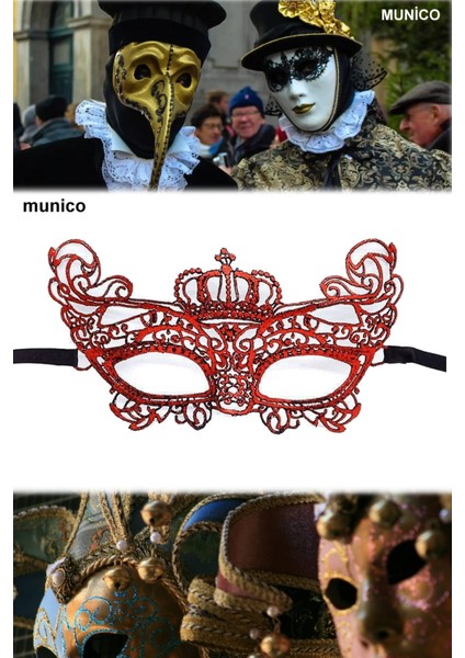 Kırmızı Dantel Parti Maskesi Örgü Işlemeli, Yüze Tam Oturan | 10X23 cm Maskeli Balo Aksesuarı