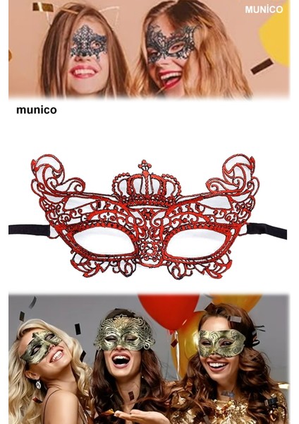 Kırmızı Dantel Parti Maskesi Örgü Işlemeli, Yüze Tam Oturan | 10X23 cm Maskeli Balo Aksesuarı modelleri