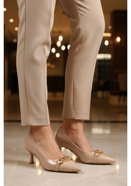 Bej Rugan Ince Kısa Topuklu Kadın Abiye Ayakkabı 695029 Z modelleri