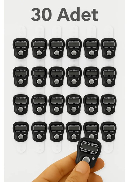 30 Adet Siyah – Dijital Parmak Tipi Yüzük Tesbih, Namaz Zikir Sayacı
