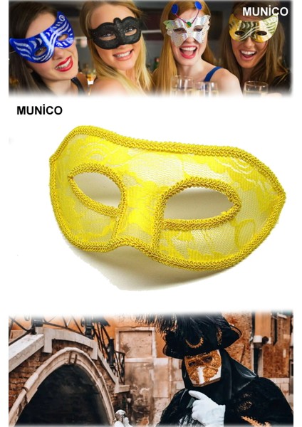 2 Adet Sarı Dantel Tül Parti Maskesi Venedik Stil Standart Ölçü | Maskeli Balo ve Özel Davetler Için indirimleri
