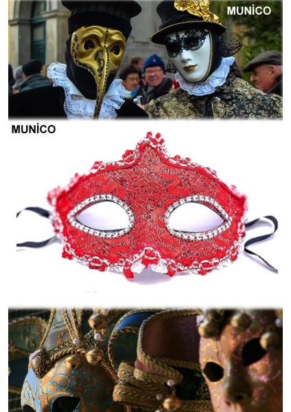 3 Adet Sexy Kristal Taşlı Kırmızı Maske Dantelli Elastik Sabitlemeli Bride ve After Parti Için Ideal fırsatları