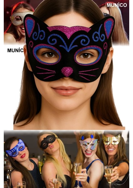 2 Adet Kadife Kedi Parti Maskesi – Simli Detaylı, Sevimli Kulaklı | Bride ve After Parti Için Ideal modelleri