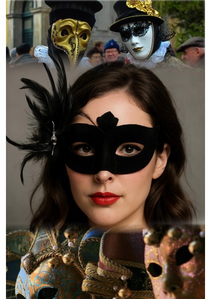 3 Adet Yandan Tüylü Siyah Maske – Süet Kumaşlı, Beyaz Inci Detaylı | Kostüm ve Parti Için Şık Tasarım fırsatları