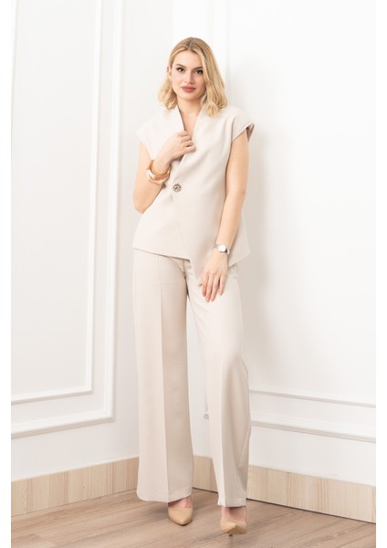 Verev Kesim Kruvaze Kapama Deteylı Yelek Pantolon Takım 1284 modelleri