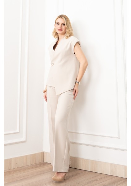 Verev Kesim Kruvaze Kapama Deteylı Yelek Pantolon Takım 1284 fırsatları