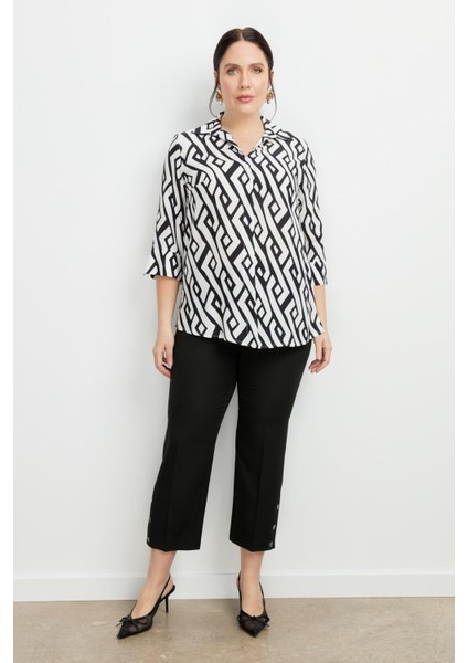Büyük Beden Desenli Gömlek-Siyah