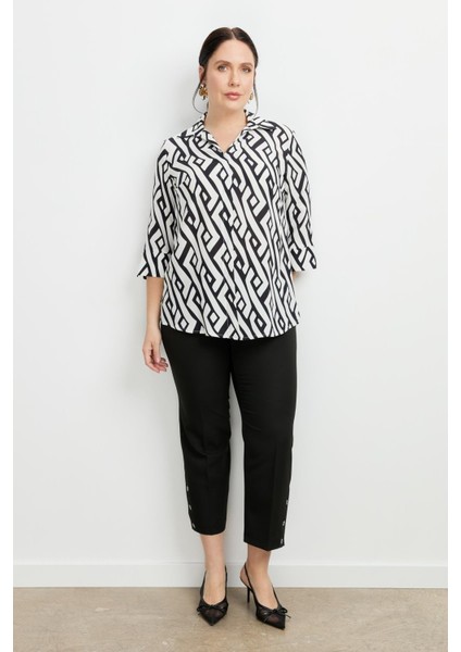 Büyük Beden Desenli Gömlek-Siyah fiyatları