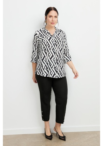Büyük Beden Desenli Gömlek-Siyah modelleri