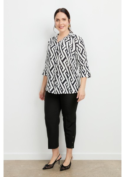 Büyük Beden Desenli Gömlek-Siyah fırsatları