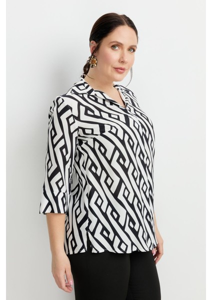 Büyük Beden Desenli Gömlek-Siyah indirimleri