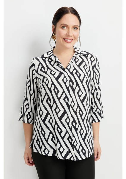 Büyük Beden Desenli Gömlek-Siyah