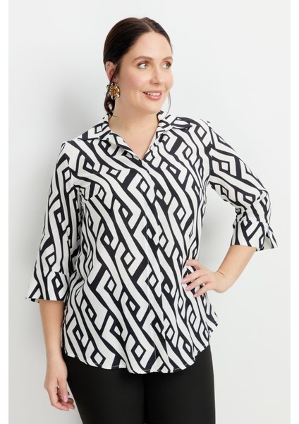 Büyük Beden Desenli Gömlek-Siyah