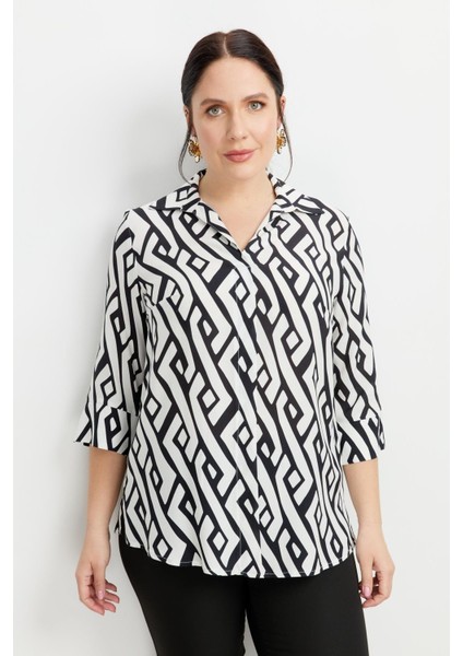 Büyük Beden Desenli Gömlek-Siyah