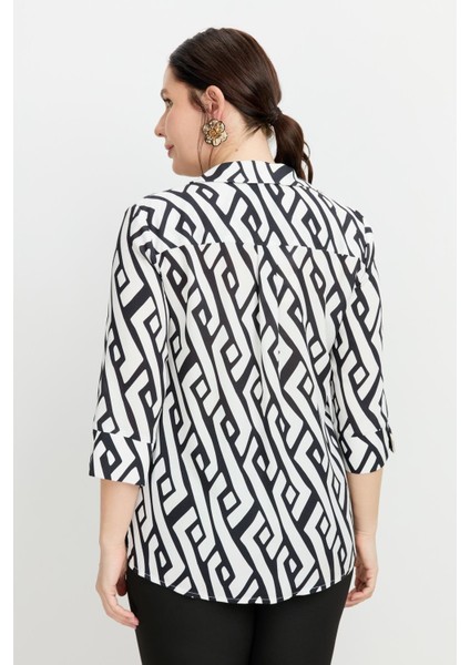 Büyük Beden Desenli Gömlek-Siyah