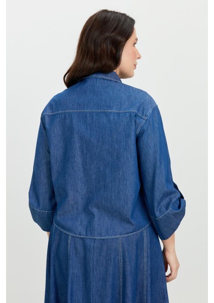 Büyük Beden Cepli Kot Gömlek-Lacı