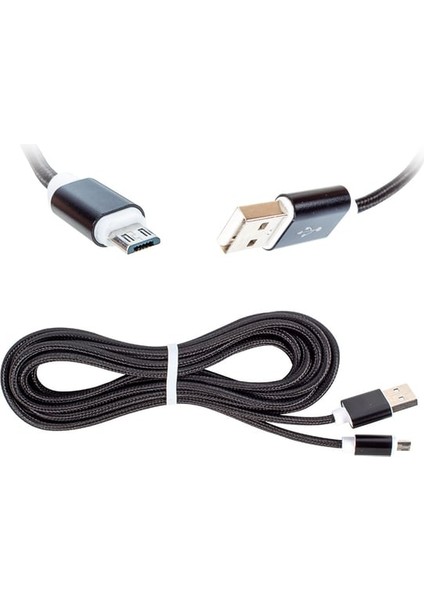 Micro USB Data ve Şarj Kablosu 1m Örgü -Siyah