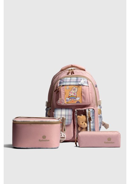 1395 3'lü Set Çocuk Ilkokul Çantası Kalemlikli Beslenme Çantalı Sırt Çantası