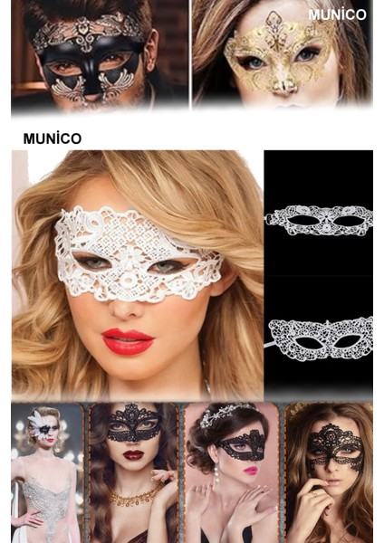 Beyaz Dantel Kesim Parti Maskesi – Zarif Işlemeli, Hafif ve Şık | Maskeli Balo Aksesuarı