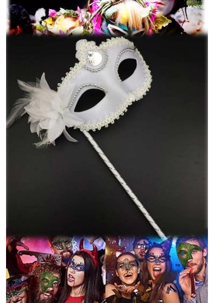 3 Adet Tutmalı Beyaz Maske – Işıltılı Yüzey, Standart Ölçü | Doğum Günü ve Düğün Fotoğrafları Için fiyatları