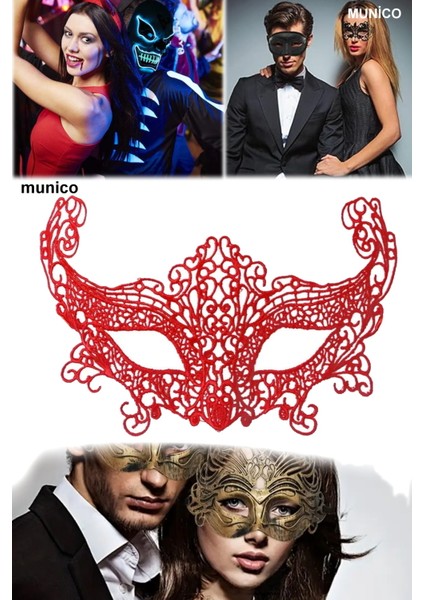 2 Adet Dantelli Kırmızı Maske – Örgü Detaylı, Konforlu Kullanım | Bride ve After Parti Için Ideal