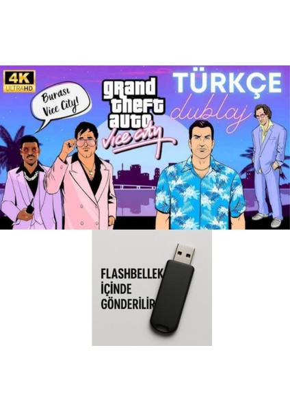Gta Vice City Türkçe Dublaj Pc Oyunu | 4K Yenilenmiş | Kuruluma Hazır Flash Bellek | Windows