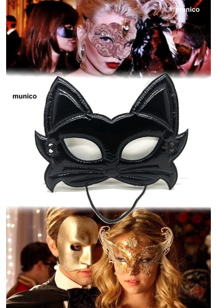 Siyah Kumaş Kedi Maskesi Eva Destekli, Lastikli | 19X15 cm Yetişkin ve Çocuk Uyumu Sexy Maske