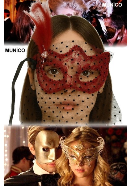 3 Adet Romantik Kırmızı Maske Dantelli ve Duvaklı, Kadınlara Özel Maskeli Balo Fotoğraf Çekimi