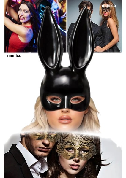Kostümlü Parti Sexy Siyah Renk Tavşan Maske Uzun Kulaklı, Lastikli Yapı | Maskeli Balo Tiktok fırsatları