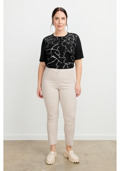 Büyük Beden Shine Pantolon-Taş