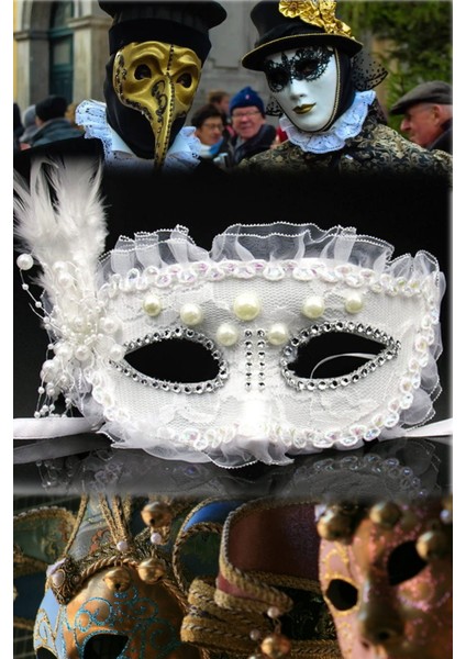Inci Işlemeli Beyaz Maske – Tüylü ve Taşlı, Yetişkin Uyumu | Karnaval ve Sahne Performans fiyatları