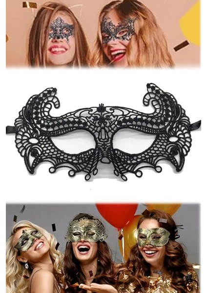 2 Adet Siyah Dantel Kesim Parti Maskesi Zarif Dantel Işlemeli, Hafif ve Şık | Maskeli Balo Aksesuarı