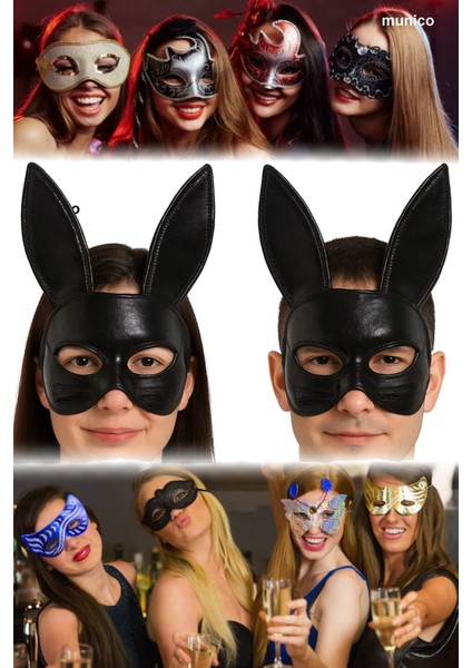3 Adet Siyah Tavşan Maskesi Lastikli, Kumaş Malzemeli | Çocuk ve Yetişkinler Eğlenceli Kostüm Maskesi modelleri